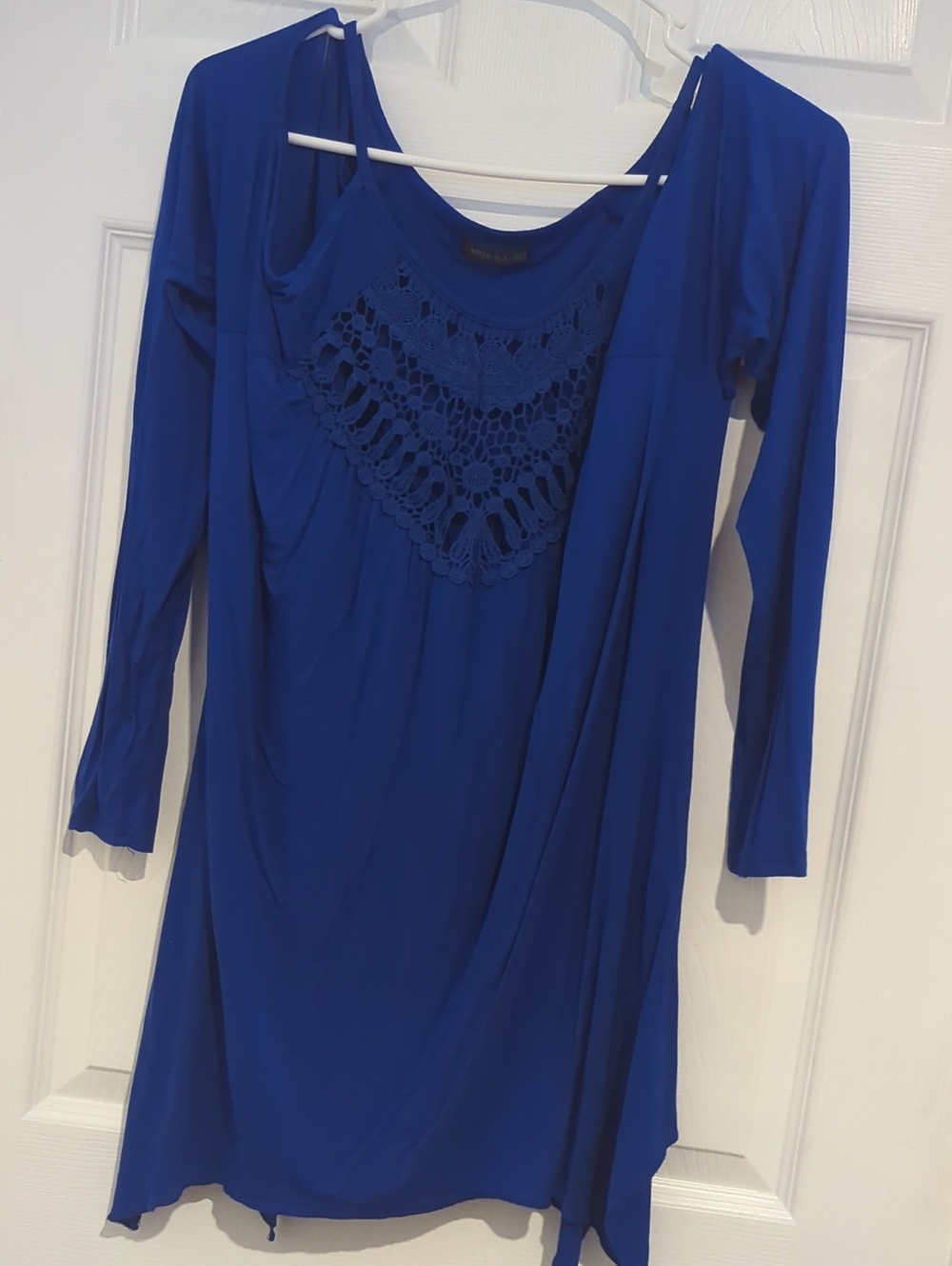 Women’s Long Sleeve Dress with Crochet Yoke in Royal Blue